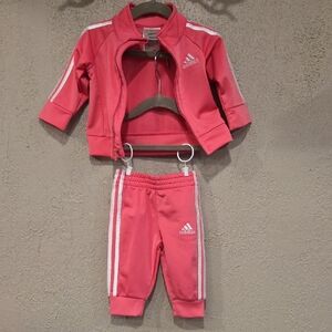 Adidas Infant Pink Tracksuit with White Stripes